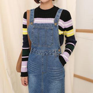 Asymmetric-hem Denim Suspender Dress