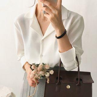 Lapel Collar Plain Chiffon Blouse