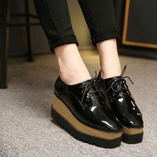 Genuine Leather Platform Patent Oxfords