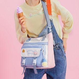 Set: Lettering Color Block Tote Bag + Bag Charm + Badge