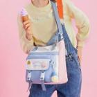Set: Lettering Color Block Tote Bag + Bag Charm + Badge