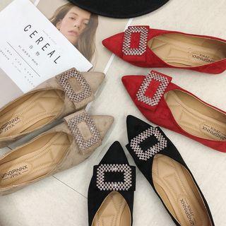 Pointed Rhinestone-buckle Flats