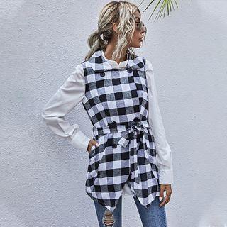 Tie-front Gingham Vest