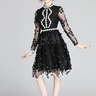 Sheer Long-sleeve A-line Party Dress
