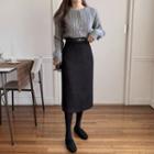 Cable Knit Cardigan / Midi Fitted Skirt