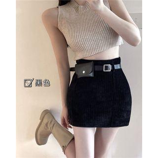 Corduroy High Waist Shorts / Waist Bag