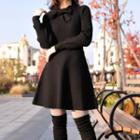 Long-sleeve Tie-neck Knit A-line Dress
