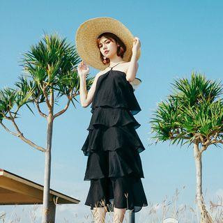 Halter Tiered Midi Dress Black - One Size