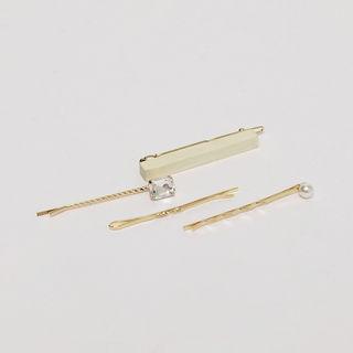 Hair Barrette & Hair Pin Set (4 Pcs) Gold - One Size