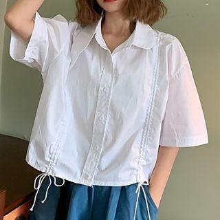 Plain Short-sleeve Drawstring Top