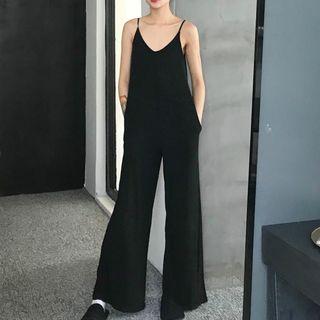 V-neck Spaghetti Strap Jumpsuit Black - One Size
