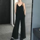 V-neck Spaghetti Strap Jumpsuit Black - One Size