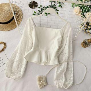 Lace-sleeve Cropped Blouse