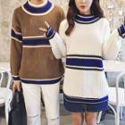 Contrast-stripe Couple Matching Sweater