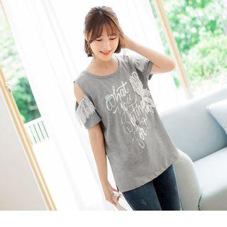 Cold Shoulder Letter Print Top