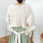 V-neck Tie-waist Cable-knit Top