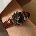 Genuine Leather Bracelet Watch A27 - Black Dial & Brown Strap - One Size