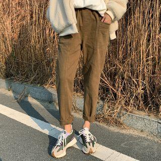 Band-waist Seam-detail Fleece-lined Pants