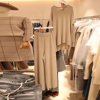 Set: Dipback Sweater + Cropped Knit Wide-leg Pants