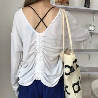 Long-sleeve Drawstring Back T-shirt / Drawstring Harem Pants