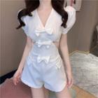 Short-sleeve Cutout Bow Playsuit