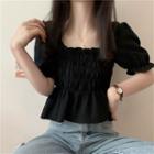 Puff-sleeve Square Neck Shirred Blouse