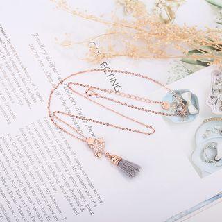 925 Sterling Silver Rhinestone Star Tassel Necklace