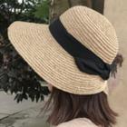 Bow-accent Straw Hat As Shown In Figure - One Size