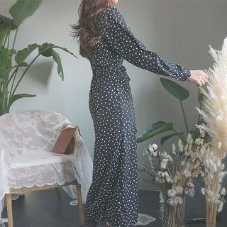 Dotted Warp-front Maxi Dress