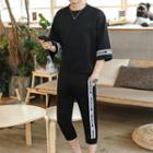 Set: Elbow-sleeve Lettering T-shirt + Cropped Sweatpants