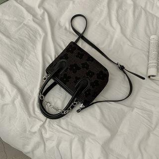 Floral Print Top Handle Crossbody Bag Black - One Size