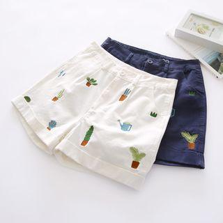 Plants Embroidered Shorts
