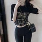 Short-sleeve Lace Panel Cropped T-shirt / Mini Bodycon Dress