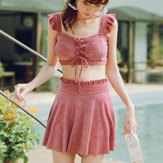 Set: Lace-up Ruffled Swim Top + Swim Skirt