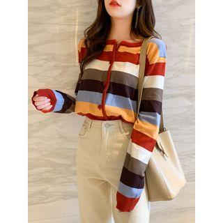 Loose-fit Rainbow-stripe Light Cardigan Red - One Size
