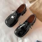 Genuine Leather Block Heel Lace Up Shoes