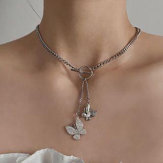 Butterfly Rhinestone Pendant Stainless Steel Necklace