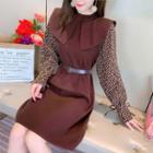 Long-sleeve Floral Panel Knit Mock Two Piece Dress