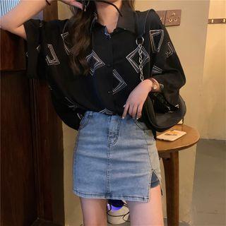 Printed Short Sleeve Loose Shirt