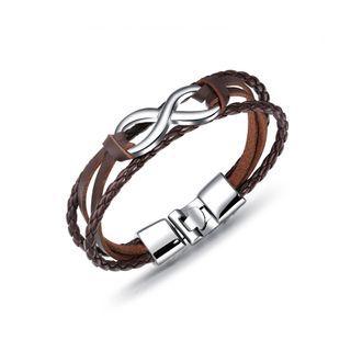 Simple Personality Infinity Symbol Brown Leather Multilayer Bracelet Silver - One Size