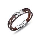 Simple Personality Infinity Symbol Brown Leather Multilayer Bracelet Silver - One Size