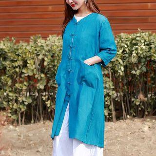 3/4-sleeve Frog Buttoned Long Shirt