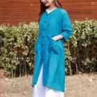 3/4-sleeve Frog Buttoned Long Shirt
