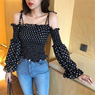Off-shoulder Dots Shirt