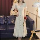 Lace Short-sleeve Square-neck Midi A-line Dress
