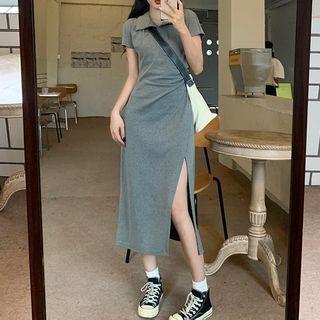 Short-sleeve Slit Midi Polo Dress