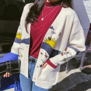 Dual-pocket Printed Cardigan One Size