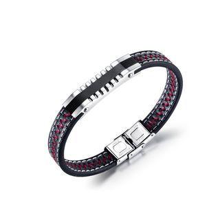 Fashion And Simple Geometric 316l Stainless Steel Leather Bracelet Silver - One Size