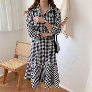 Gingham Tie-waist Midi A-line Shirtdress
