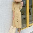 Plaid Single-breasted 3/4-sleeve Midi A-line Dress